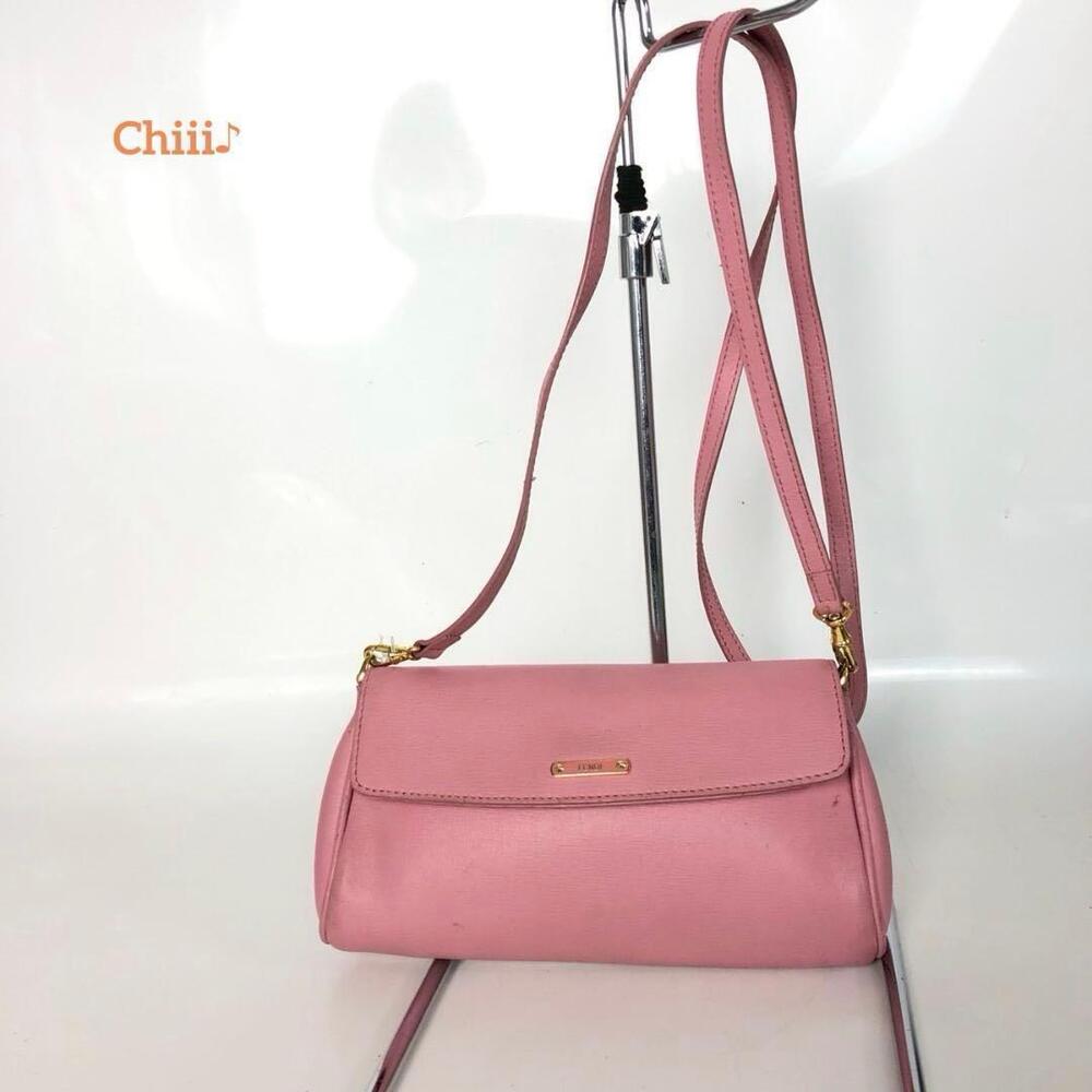 FENDI Shoulder Bag Pink Leather Gold Plate Crossbody Clutch